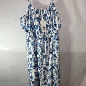 NWT Women Grace Karin 2XL Floral Boho Midi Long Dress A Line Pockets Blue Floral